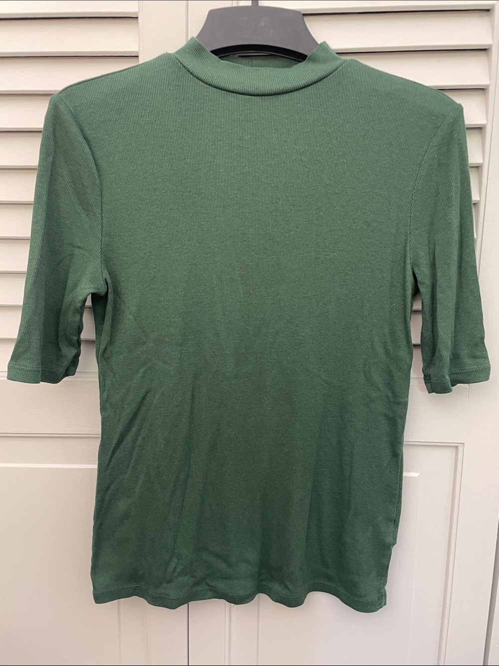 a new day Ribbed Green Mock Neck Elbow Sleeve Top